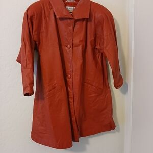 Women's Red Leather Swing Style Coat